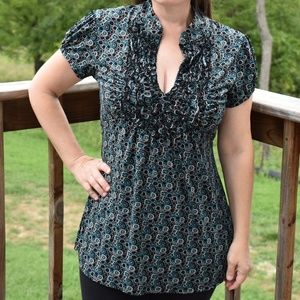 EUC HeartSoul Blue and Black Empire Waist Blouse